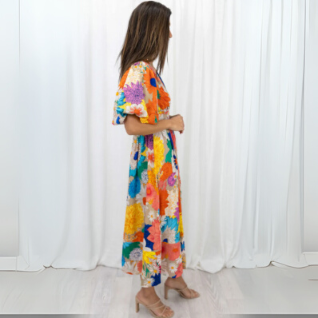 Rose - Robe longue élégante à fleurs