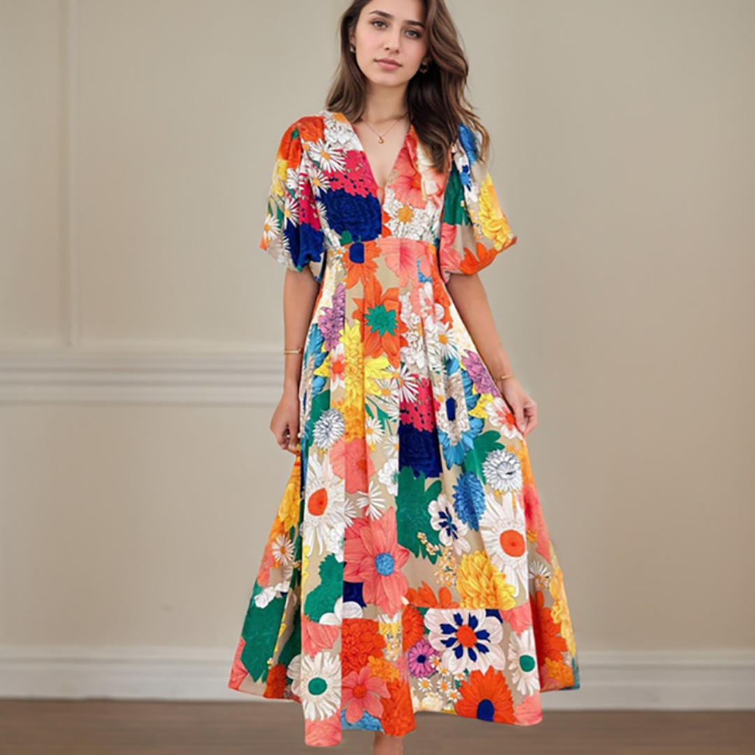 Rose - Robe longue élégante à fleurs