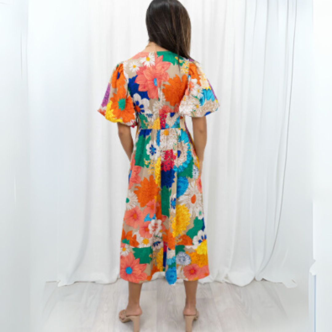 Rose - Robe longue élégante à fleurs