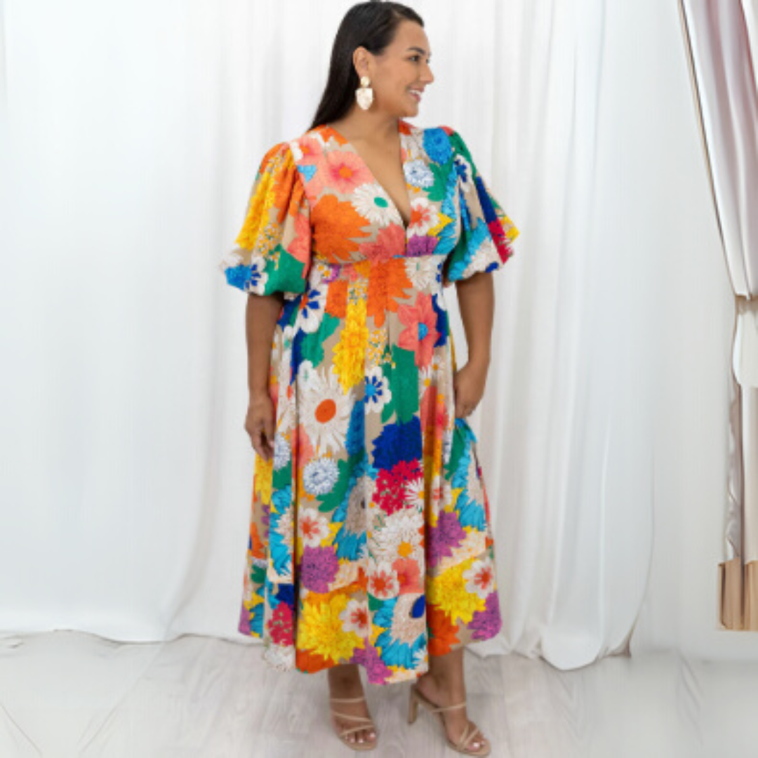 Rose - Robe longue élégante à fleurs