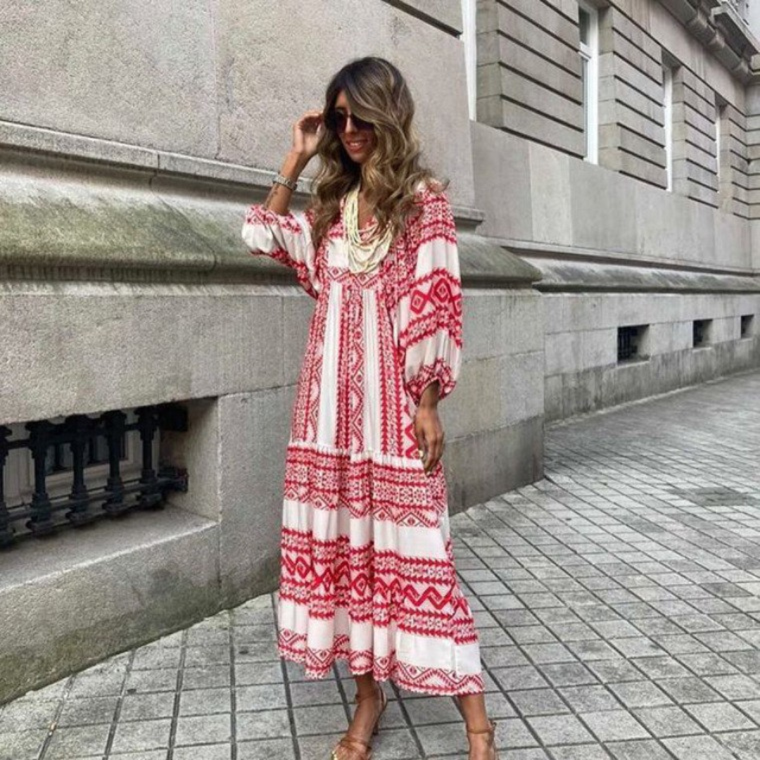 Mila - Robe longue bohème à manches bouffantes