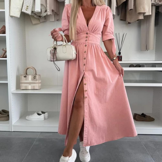 Anna - Robe en denim à encolure pointue