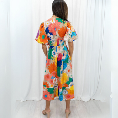Rose - Robe longue élégante à fleurs