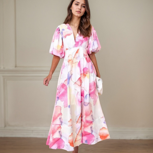 Rose - Robe longue élégante à fleurs