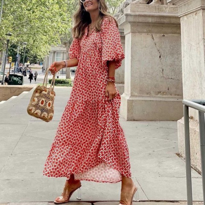 Mila - Robe longue bohème à manches bouffantes