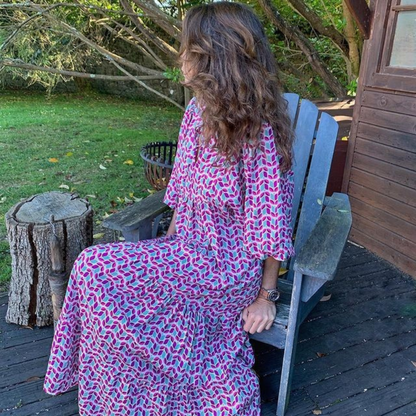 Mila - Robe longue bohème à manches bouffantes