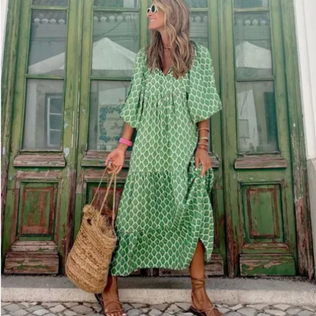 Mila - Robe longue bohème à manches bouffantes